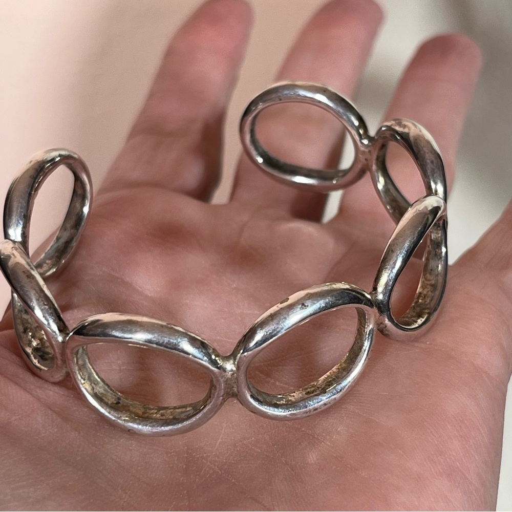 Sterling Silver .925 Modernist Art deco southwestern Heavy wide Cuff Bracelet